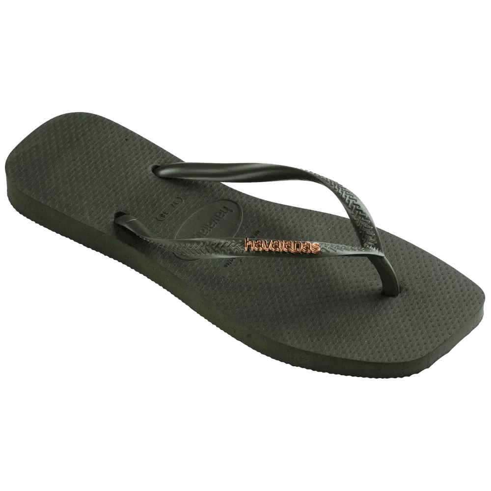 Slim Square Logo Metallic Flip Flops