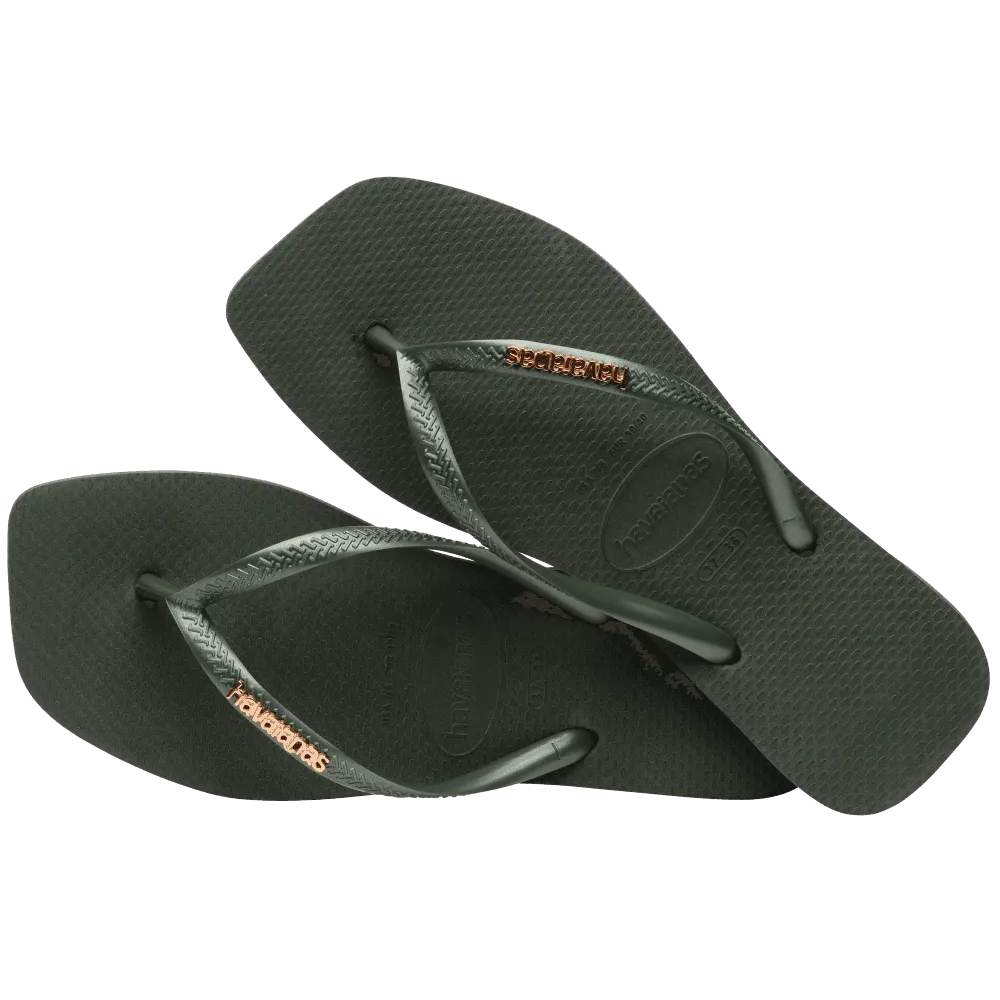 Slim Square Logo Metallic Flip Flops