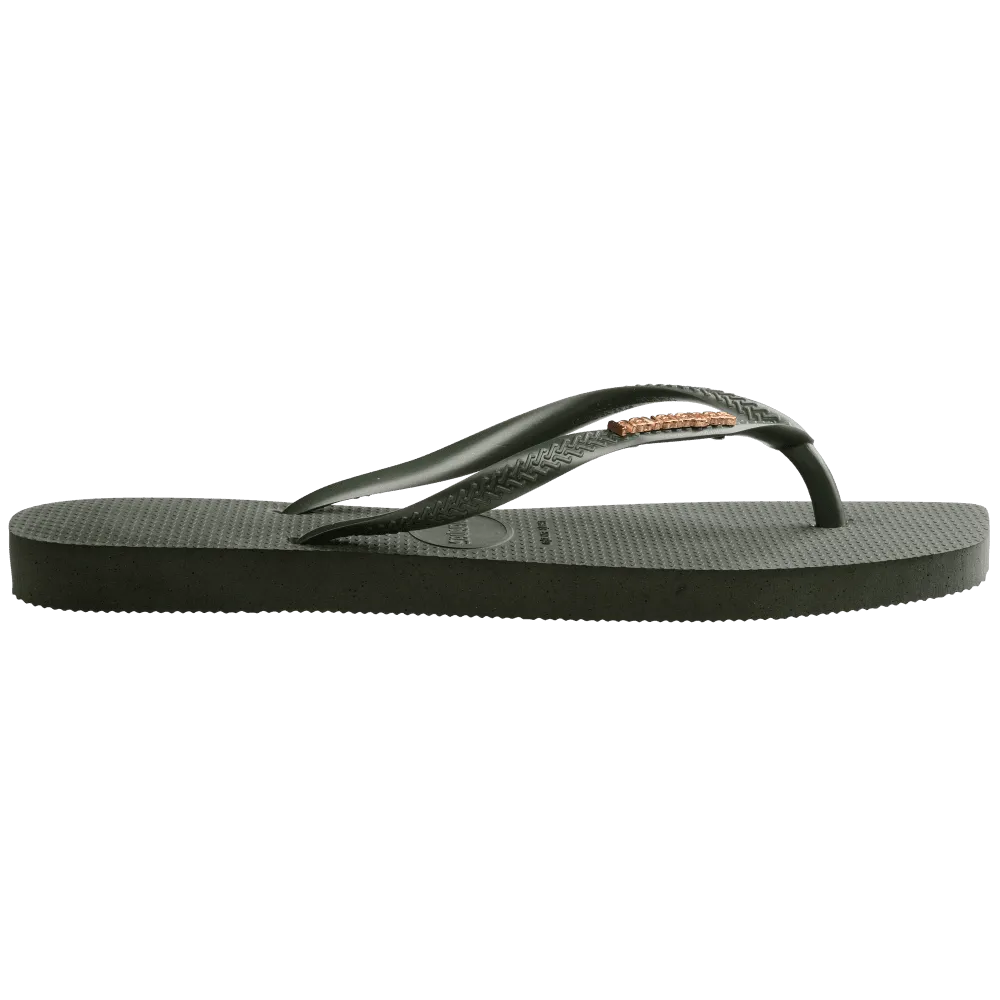 Slim Square Logo Metallic Flip Flops