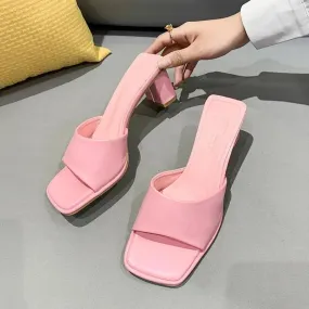 Slippers  Summer Colorful Sandals Pink Blue High Heels Women Black White Elegant Slip On Pumps Ladies Sexy Beach Slides