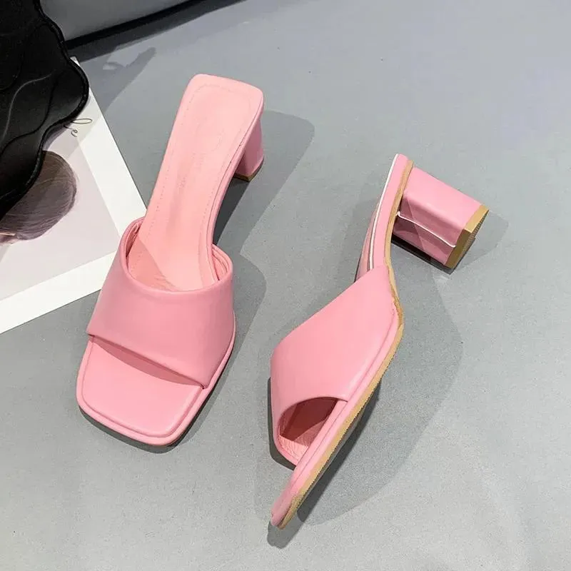 Slippers  Summer Colorful Sandals Pink Blue High Heels Women Black White Elegant Slip On Pumps Ladies Sexy Beach Slides