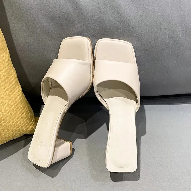 Slippers  Summer Colorful Sandals Pink Blue High Heels Women Black White Elegant Slip On Pumps Ladies Sexy Beach Slides