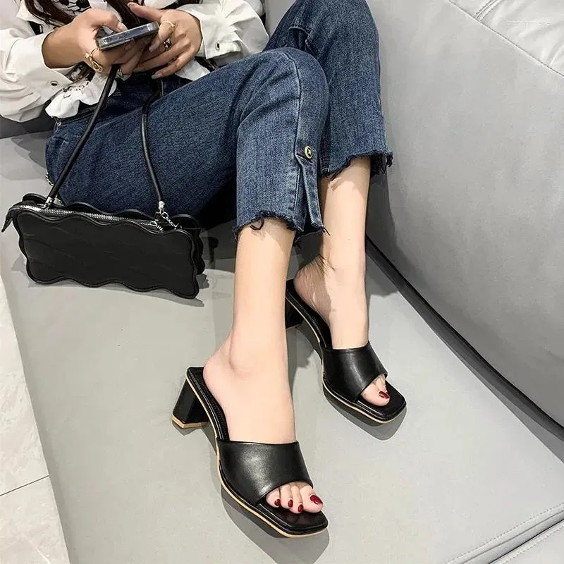 Slippers  Summer Colorful Sandals Pink Blue High Heels Women Black White Elegant Slip On Pumps Ladies Sexy Beach Slides