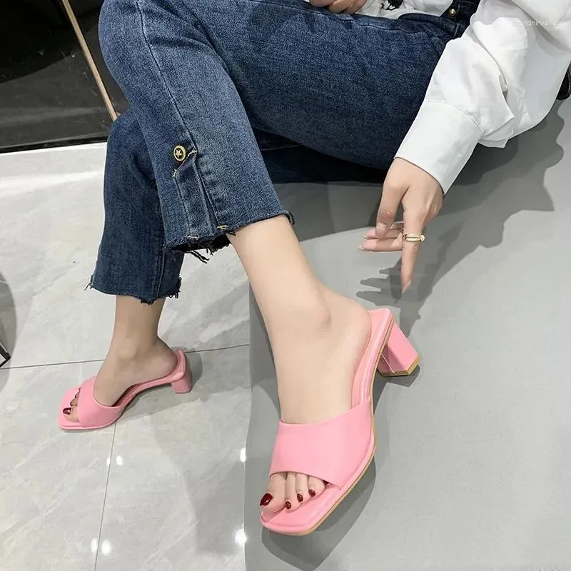 Slippers  Summer Colorful Sandals Pink Blue High Heels Women Black White Elegant Slip On Pumps Ladies Sexy Beach Slides