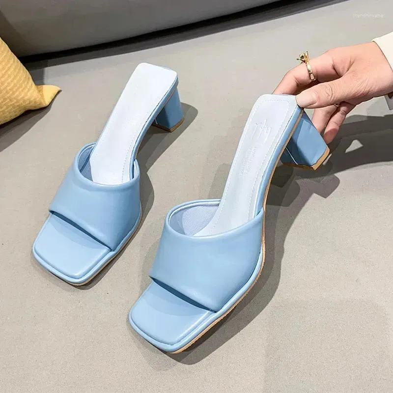 Slippers  Summer Colorful Sandals Pink Blue High Heels Women Black White Elegant Slip On Pumps Ladies Sexy Beach Slides