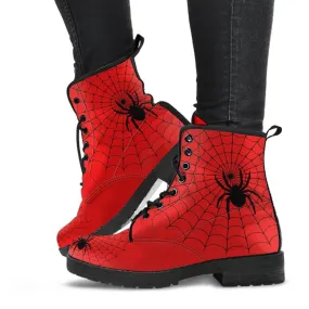 Spiderweb Boots - Red Combat Boots | Goth Boots, Gothic Boots, Handmade Lace Up Boots, Vegan Leather Lace Up Boots Women