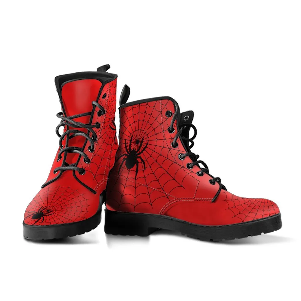 Spiderweb Boots - Red Combat Boots | Goth Boots, Gothic Boots, Handmade Lace Up Boots, Vegan Leather Lace Up Boots Women