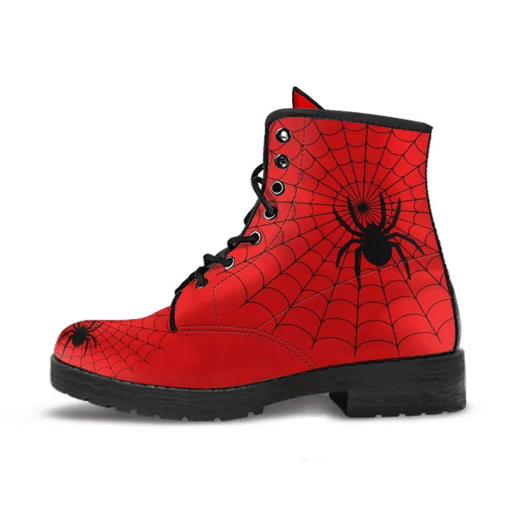 Spiderweb Boots - Red Combat Boots | Goth Boots, Gothic Boots, Handmade Lace Up Boots, Vegan Leather Lace Up Boots Women
