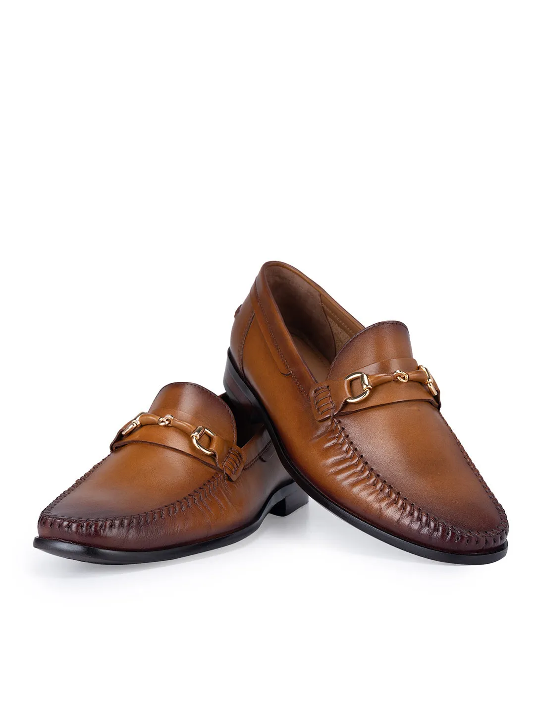 Tan Loafers With Metal Embellishment