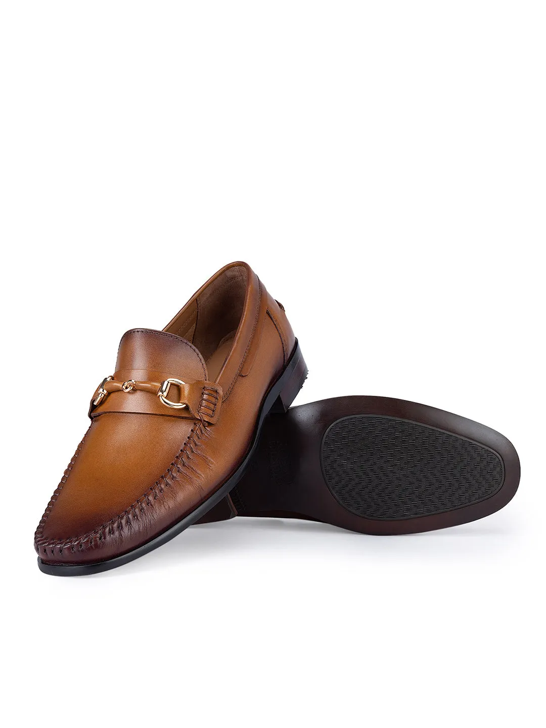 Tan Loafers With Metal Embellishment