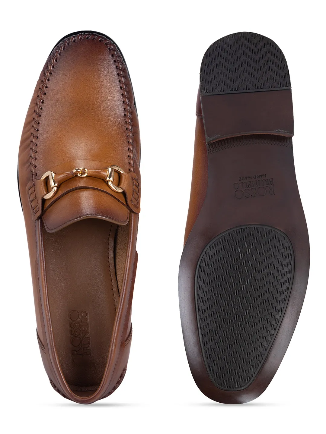 Tan Loafers With Metal Embellishment