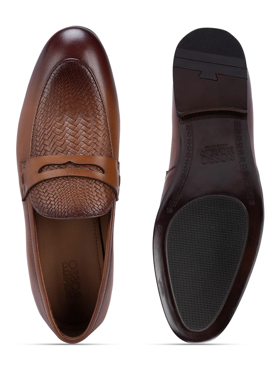 Tan Textured Leather Loafers