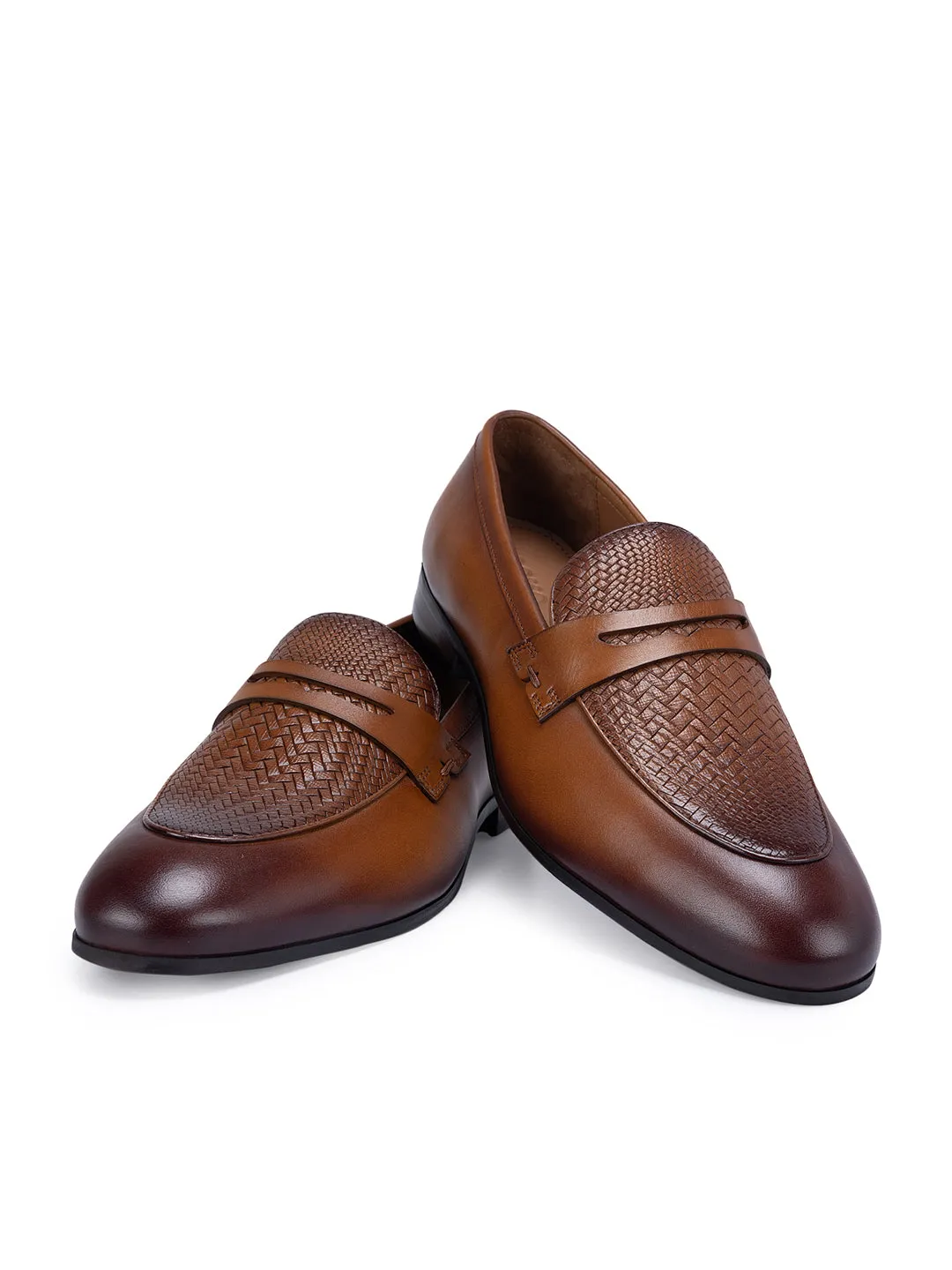 Tan Textured Leather Loafers
