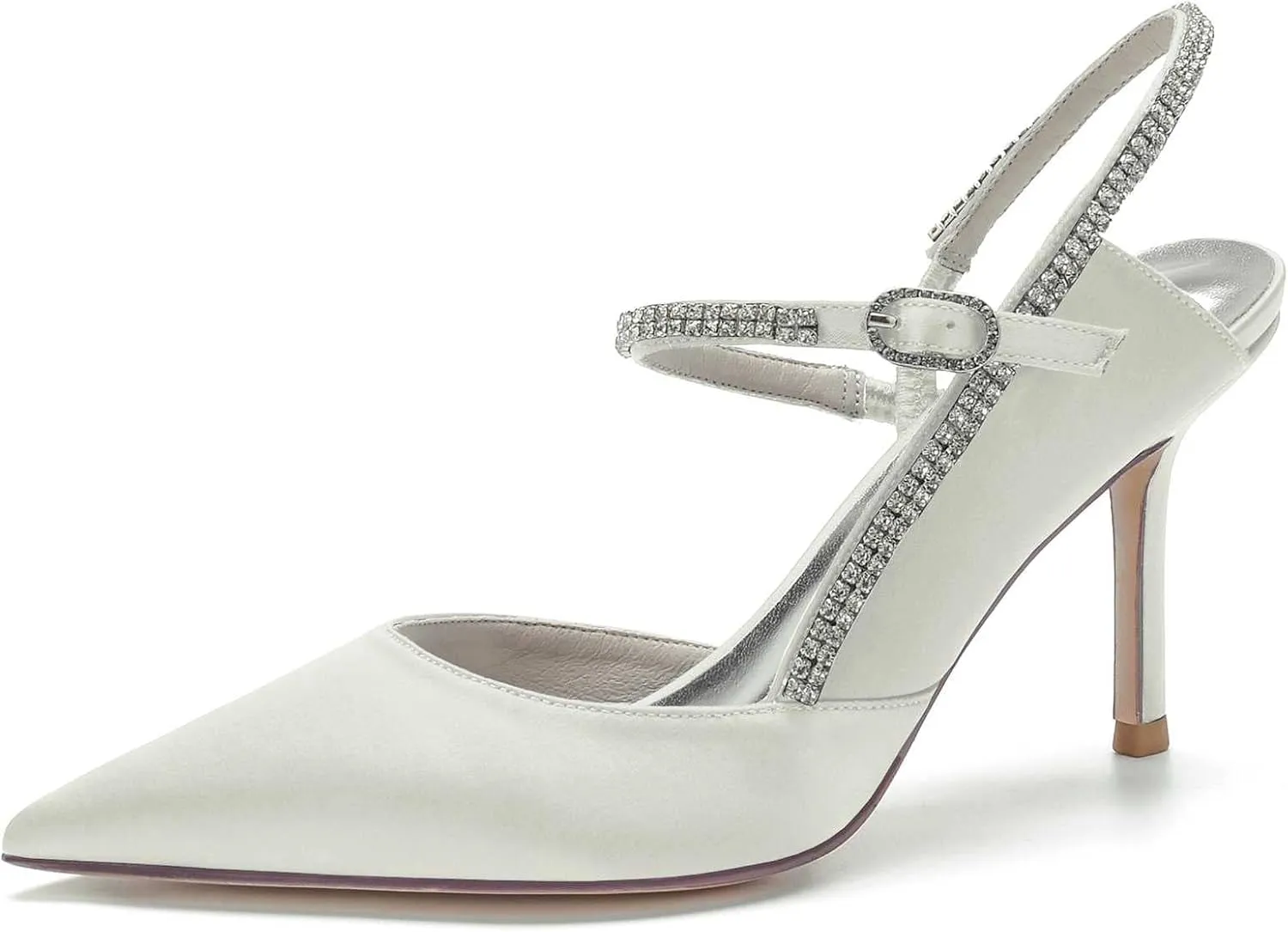 TarfiC Women's Low Heel Mary Jane Sandals with Rhinestones - Pointed Toe, Stylish Bridal & Summer Wedding Shoes, Elegant Stiletto Accent