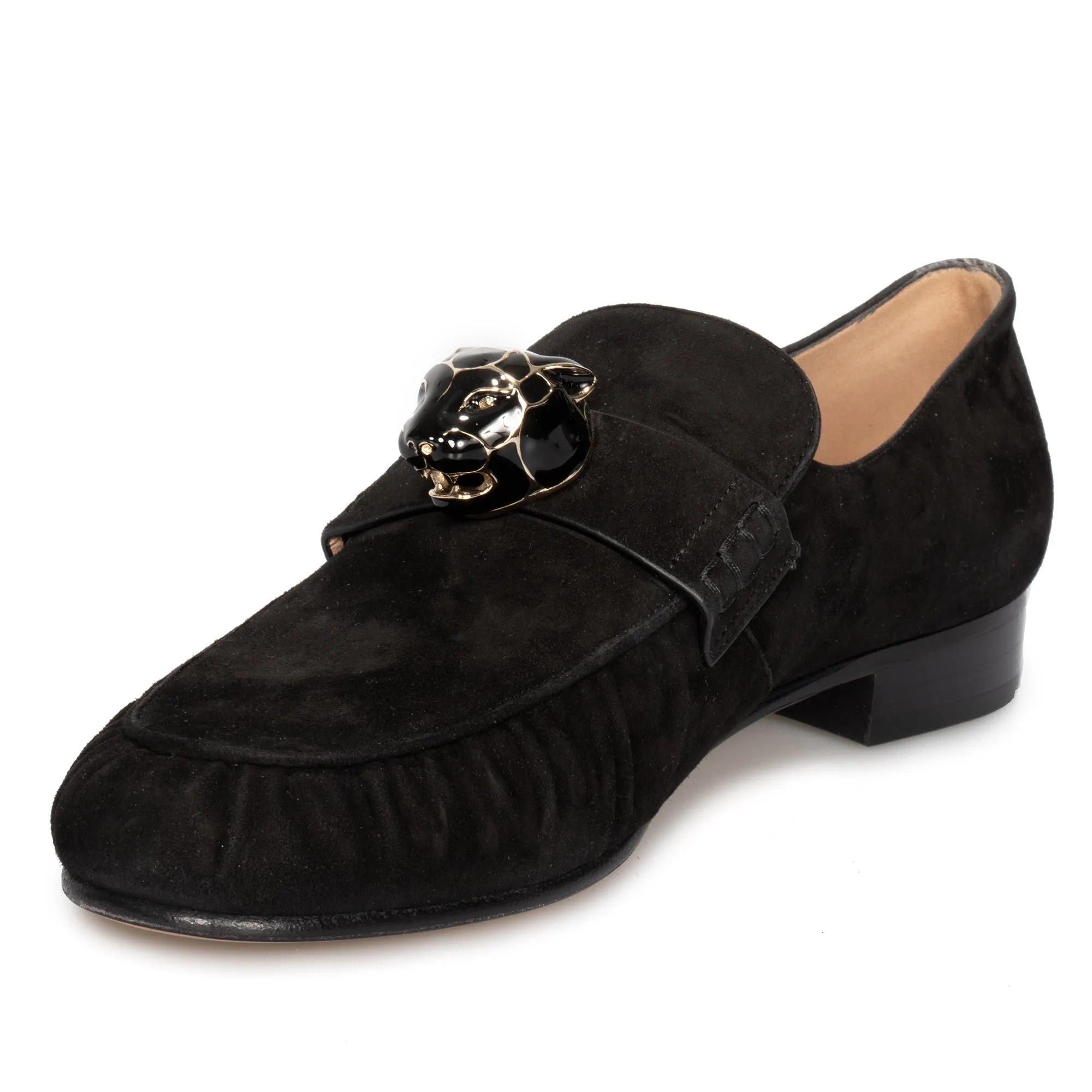 Valentino Panther Detail Chamois Loafers in Black