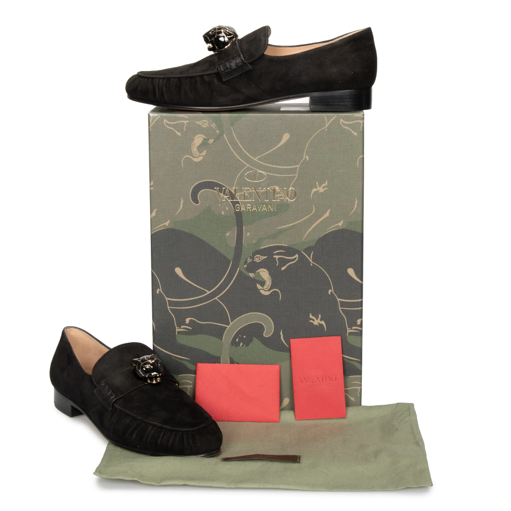 Valentino Panther Detail Chamois Loafers in Black