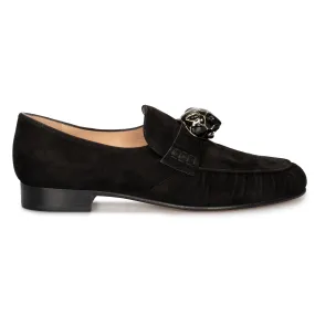 Valentino Panther Detail Chamois Loafers in Black