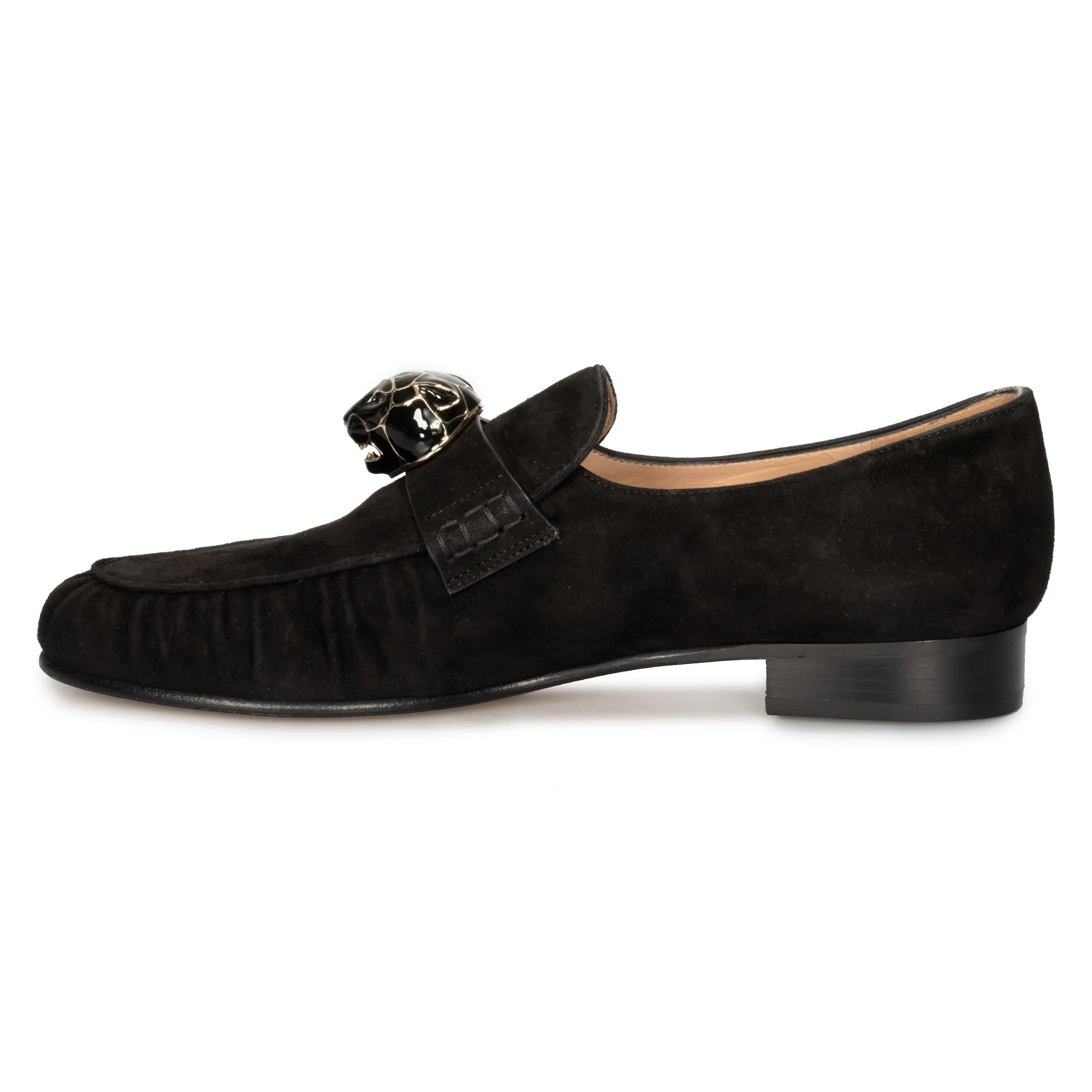 Valentino Panther Detail Chamois Loafers in Black