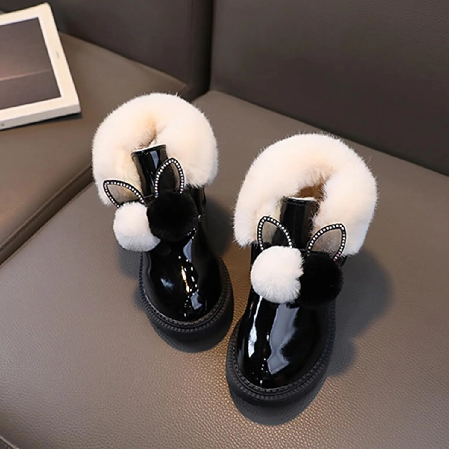 Winter Boots for Girls Snow Warm Shoes Cozy Fuzzy Non-Slip Comfy Cute Durable Outdoor Princess Faux Fur Lined Booties