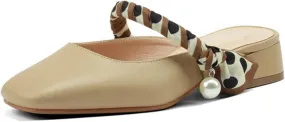 Women Chunky Low Heel Mules Backless Slip on Closed Square Toe Casual Flat Slide Mary Janes Shoes