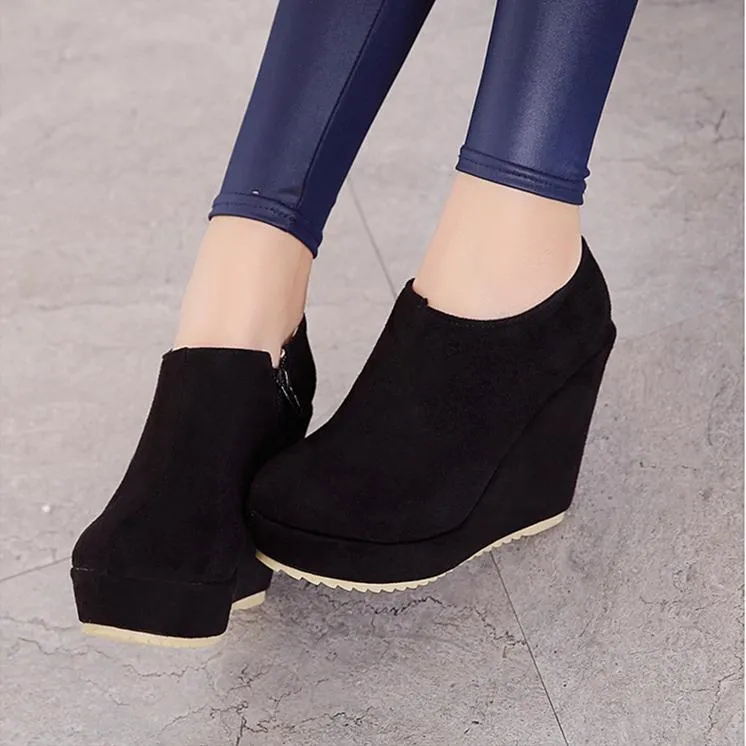 Women high heel wedge side zipper fashion ankle boots