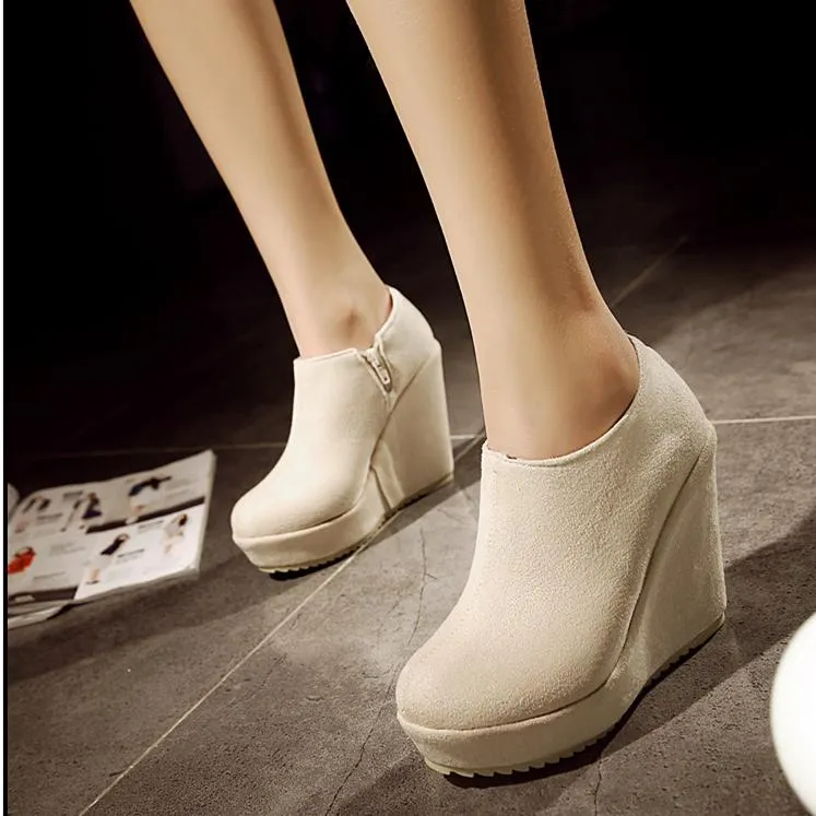 Women high heel wedge side zipper fashion ankle boots