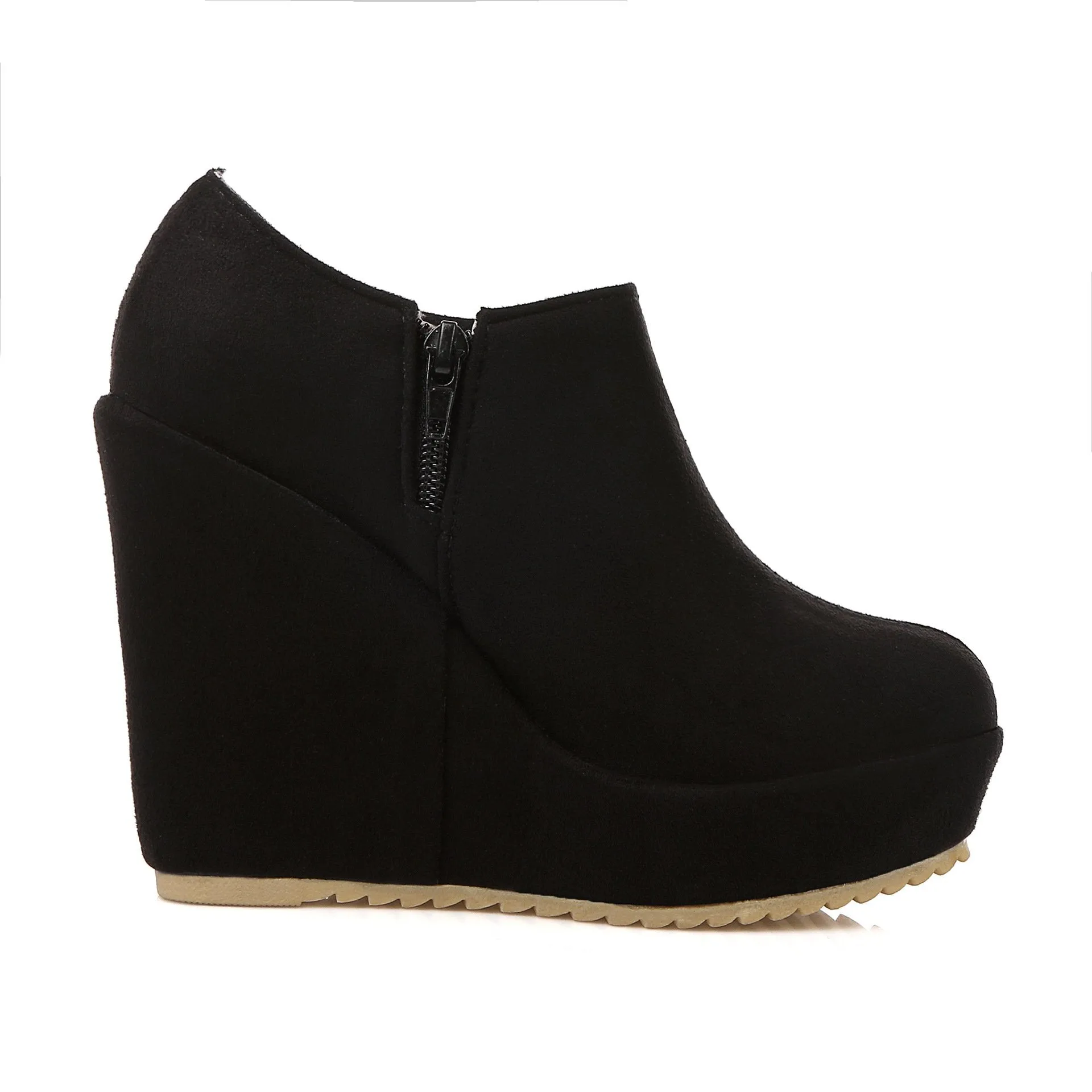 Women high heel wedge side zipper fashion ankle boots