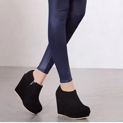 Women high heel wedge side zipper fashion ankle boots