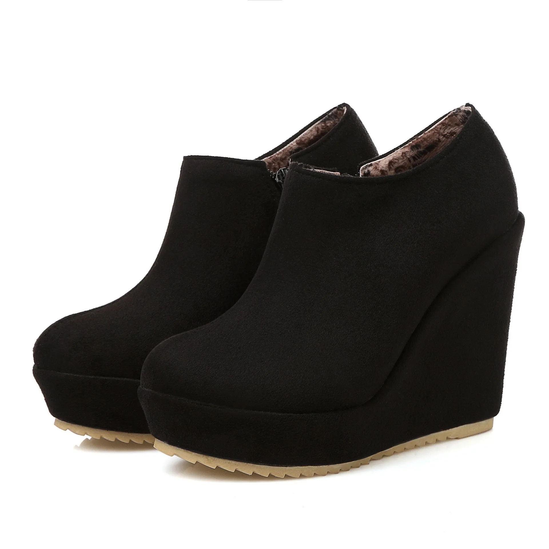 Women high heel wedge side zipper fashion ankle boots