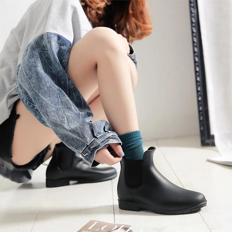 Women low heel short ankle antiskid rain chelsea boots