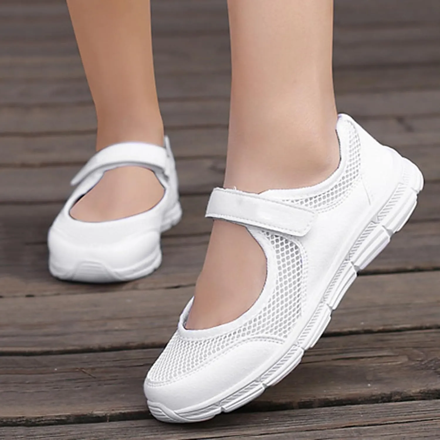 Women's Breathable Walking Shoes Ladies Fashion Mary Jane Sneakers Comfortable Wide Width Flats Mesh Lightweight Working Shoes