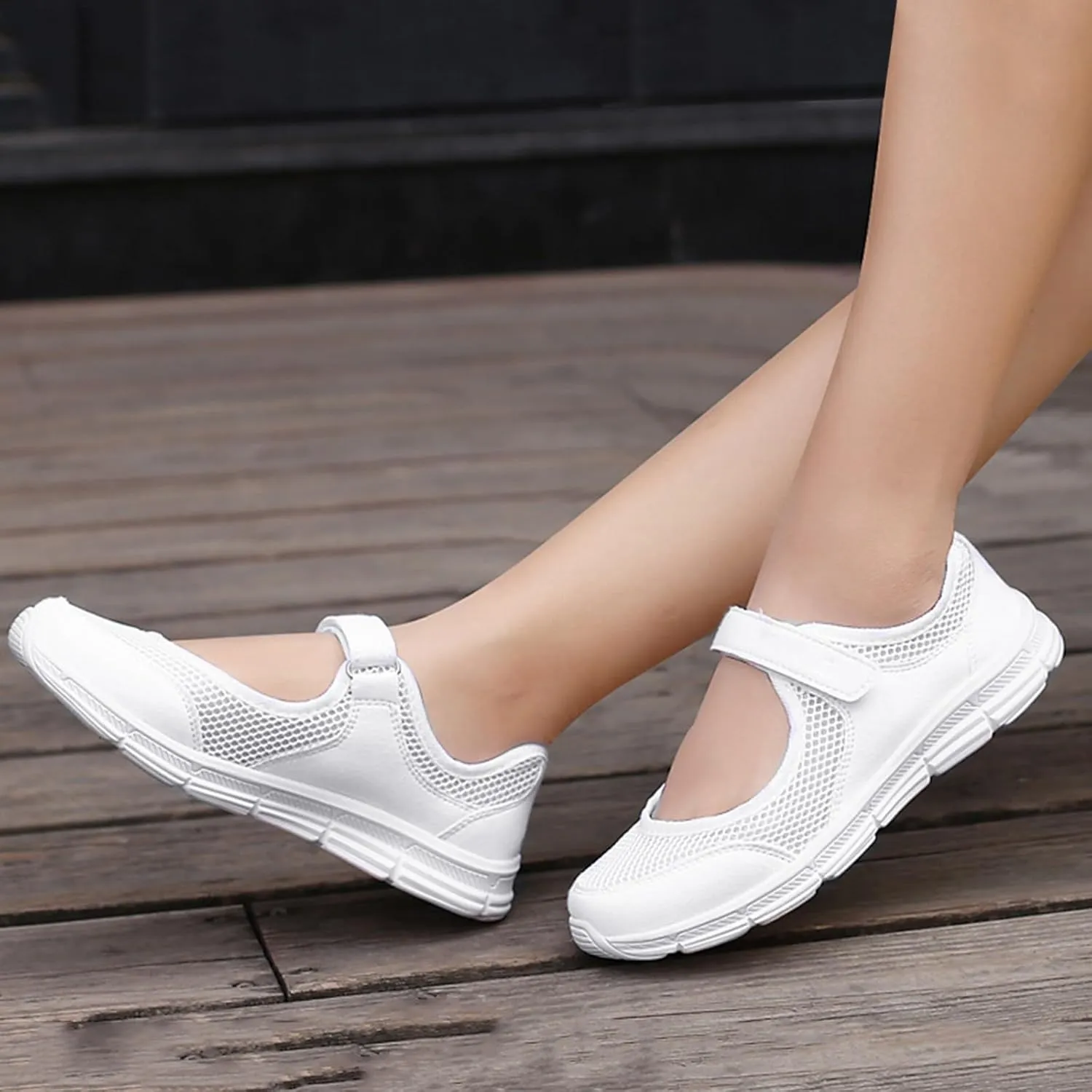 Women's Breathable Walking Shoes Ladies Fashion Mary Jane Sneakers Comfortable Wide Width Flats Mesh Lightweight Working Shoes