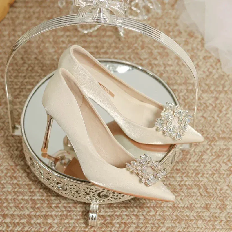 Women's Crystal Square Buckle High Heels