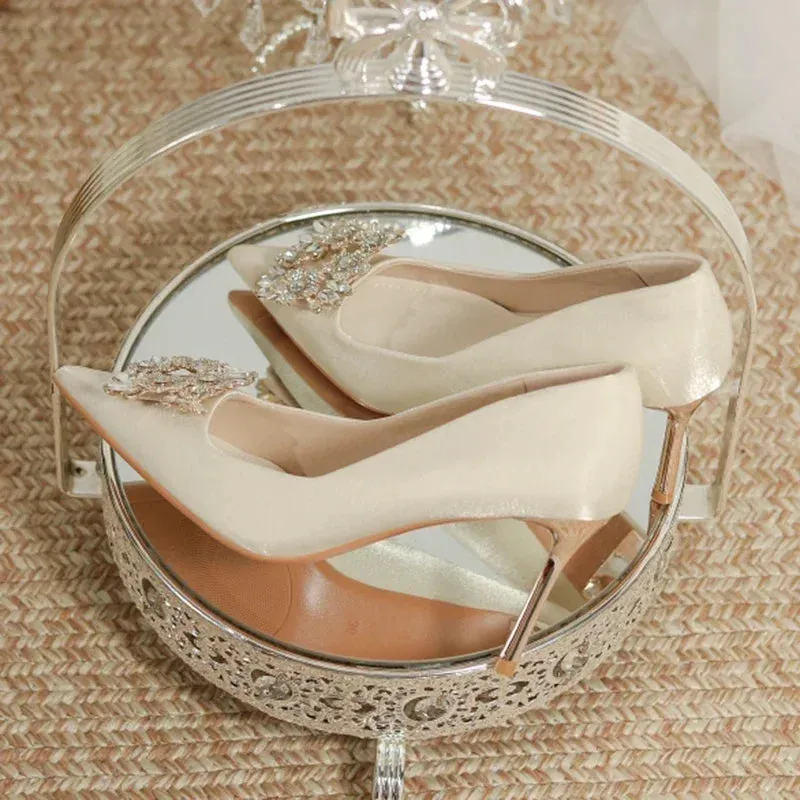 Women's Crystal Square Buckle High Heels