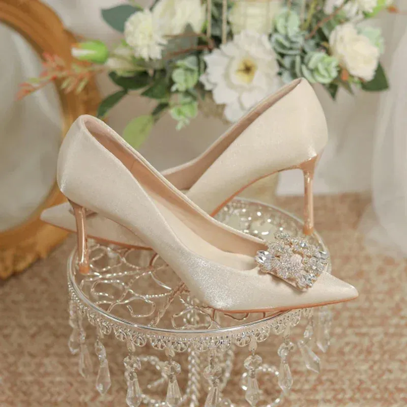 Women's Crystal Square Buckle High Heels