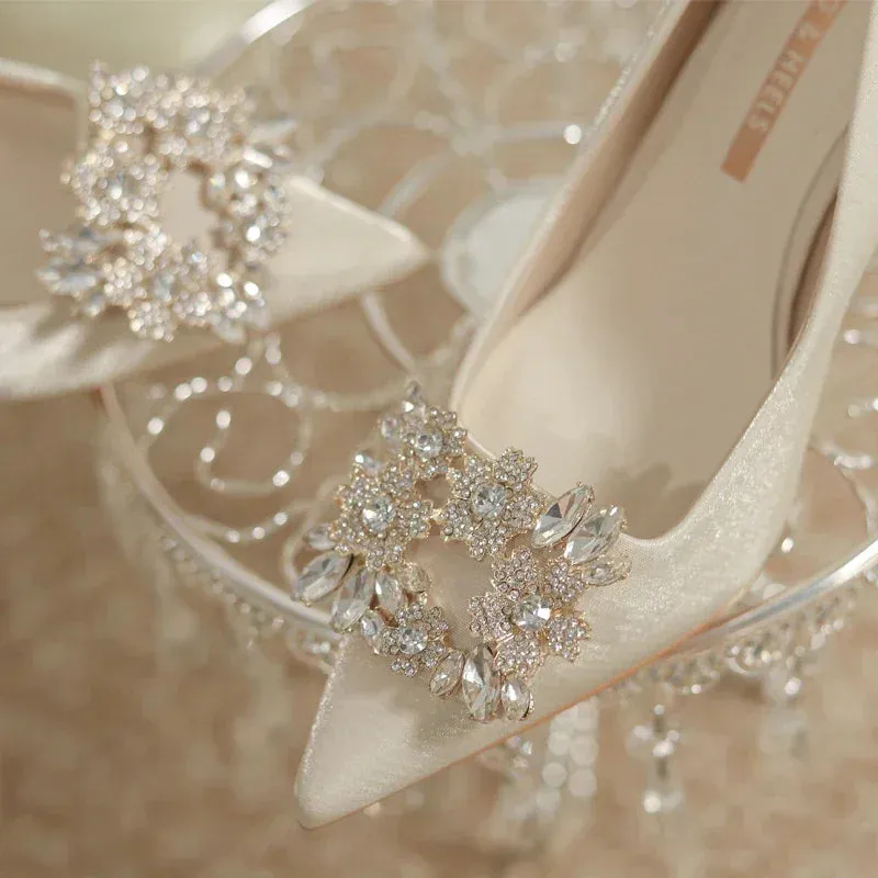 Women's Crystal Square Buckle High Heels