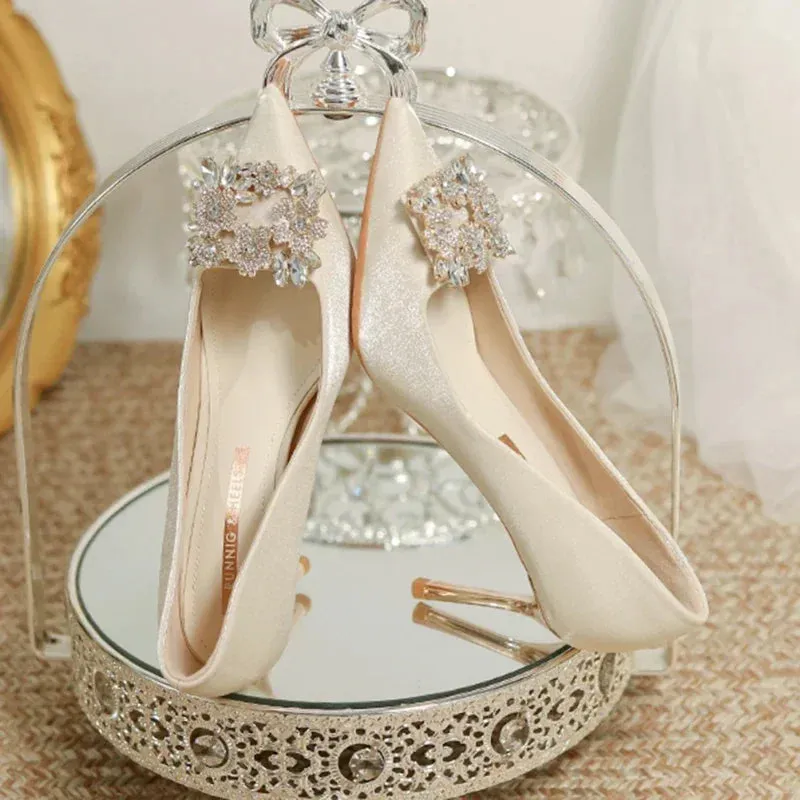 Women's Crystal Square Buckle High Heels