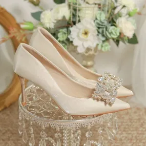 Women's Crystal Square Buckle High Heels