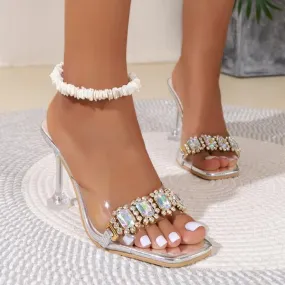 Women's Fashionable Rhinestone Stiletto Heel Transparent Sandals 75209910S
