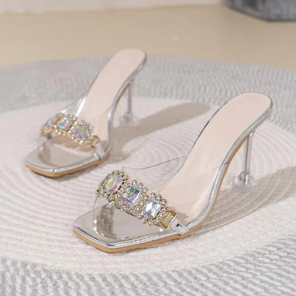 Women's Fashionable Rhinestone Stiletto Heel Transparent Sandals 75209910S