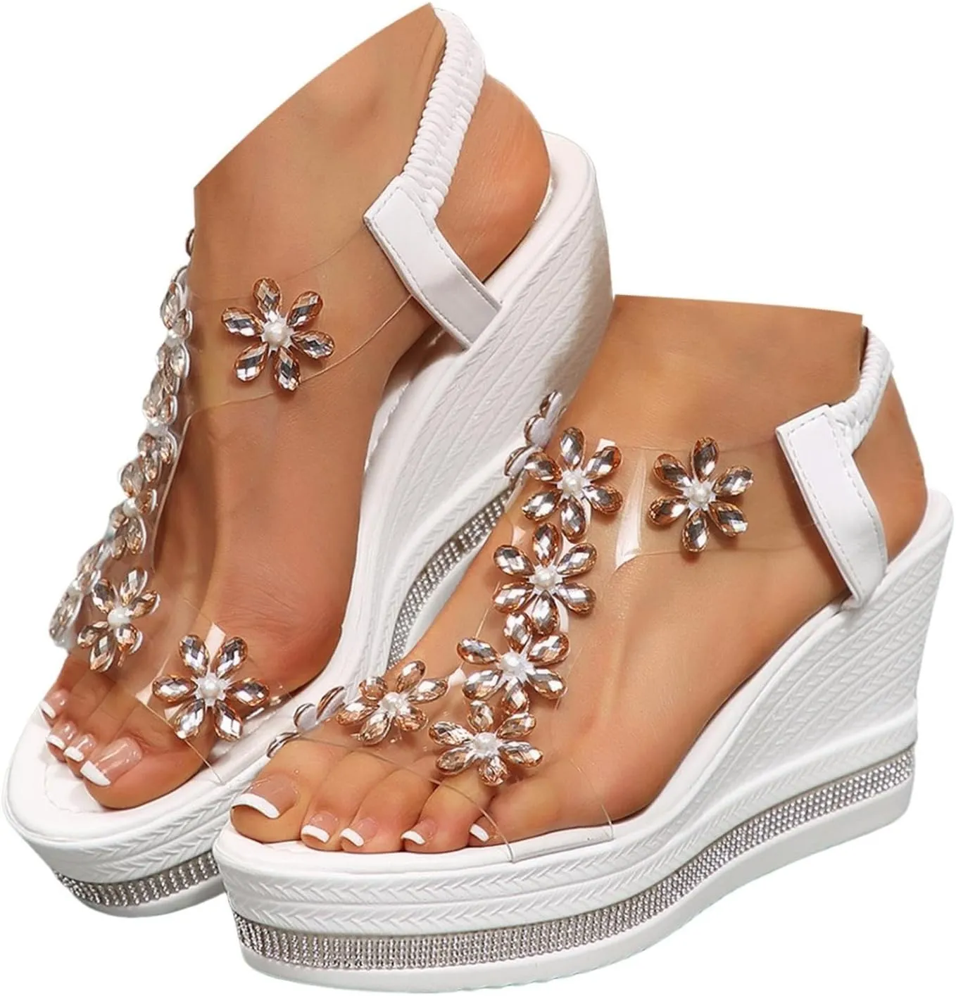 Women's High Heel Wedge Sandals Platform Fashionable Butterfly Decoration Rhinestones Cute Women Slides Sandals Platform