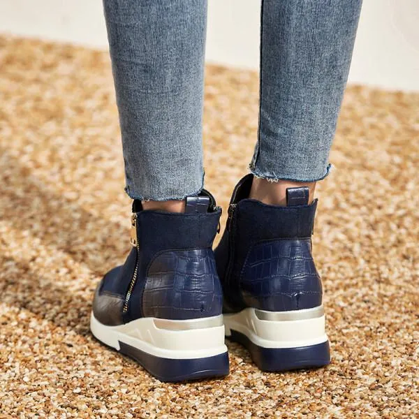 Women'S High Top Platform Round Toe Side Zip Casual Sneakers 62683642