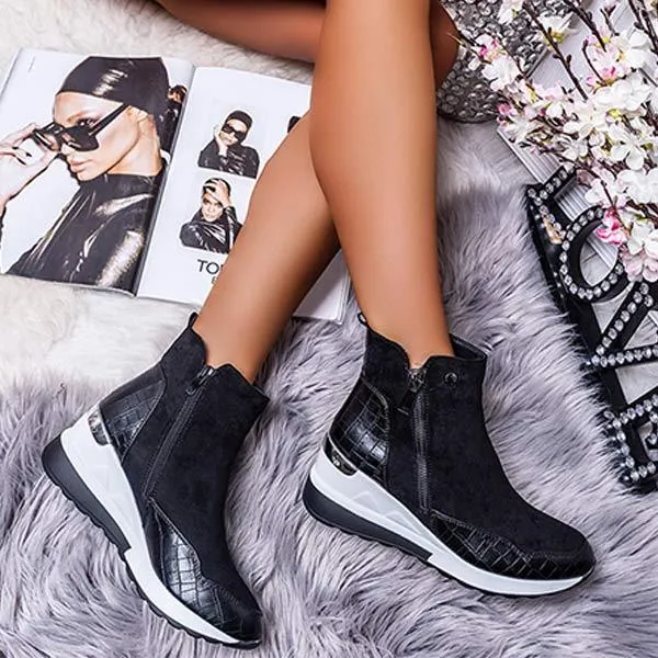 Women'S High Top Platform Round Toe Side Zip Casual Sneakers 62683642