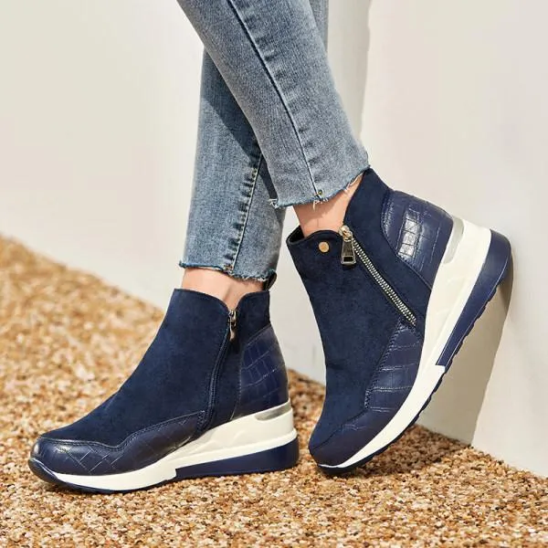 Women'S High Top Platform Round Toe Side Zip Casual Sneakers 62683642