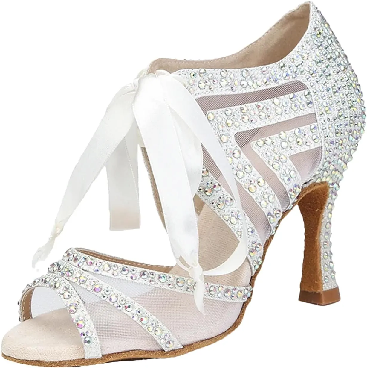 Women's Rhinestone Ballroom Dance Shoes - High Heels for Salsa & Tango, Elegant Latin Dance Sandals