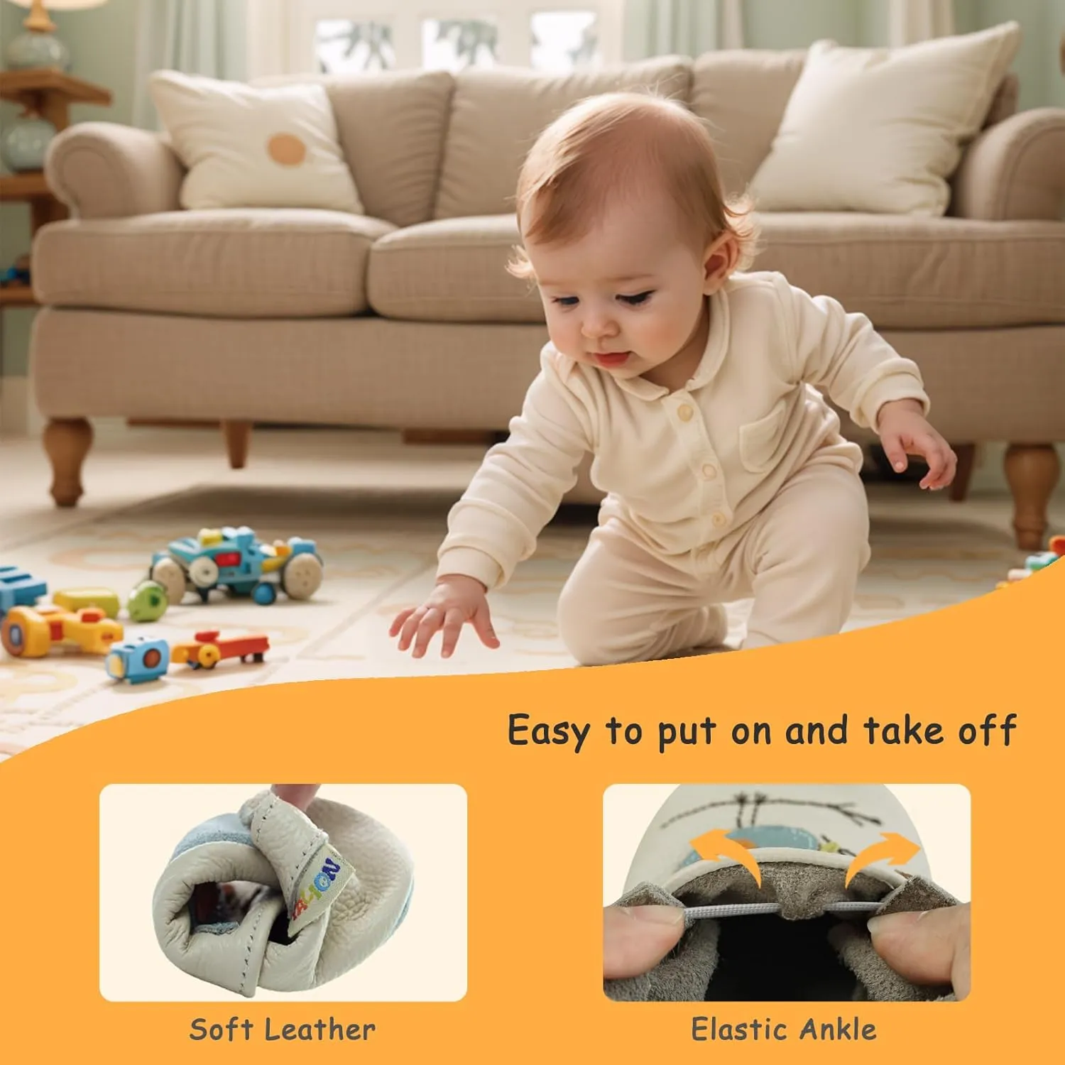 YALION Baby Soft Leather Shoes Suede Sole Infant Toddler First Walking Sports Crib Moccasins