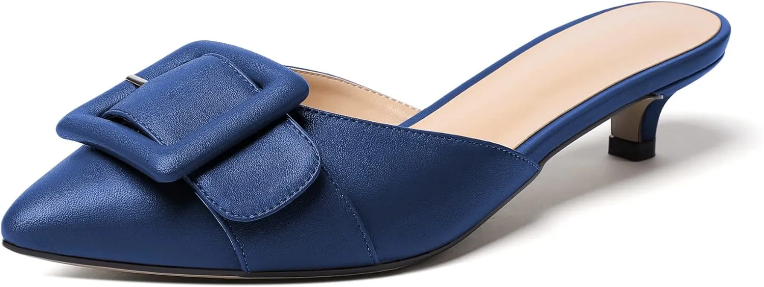 YODEKS Women's Heeled Mules Low Kitten Heel Mules Pointed Toe 1.5 Inch SandalsBow Closed Toe Pumps