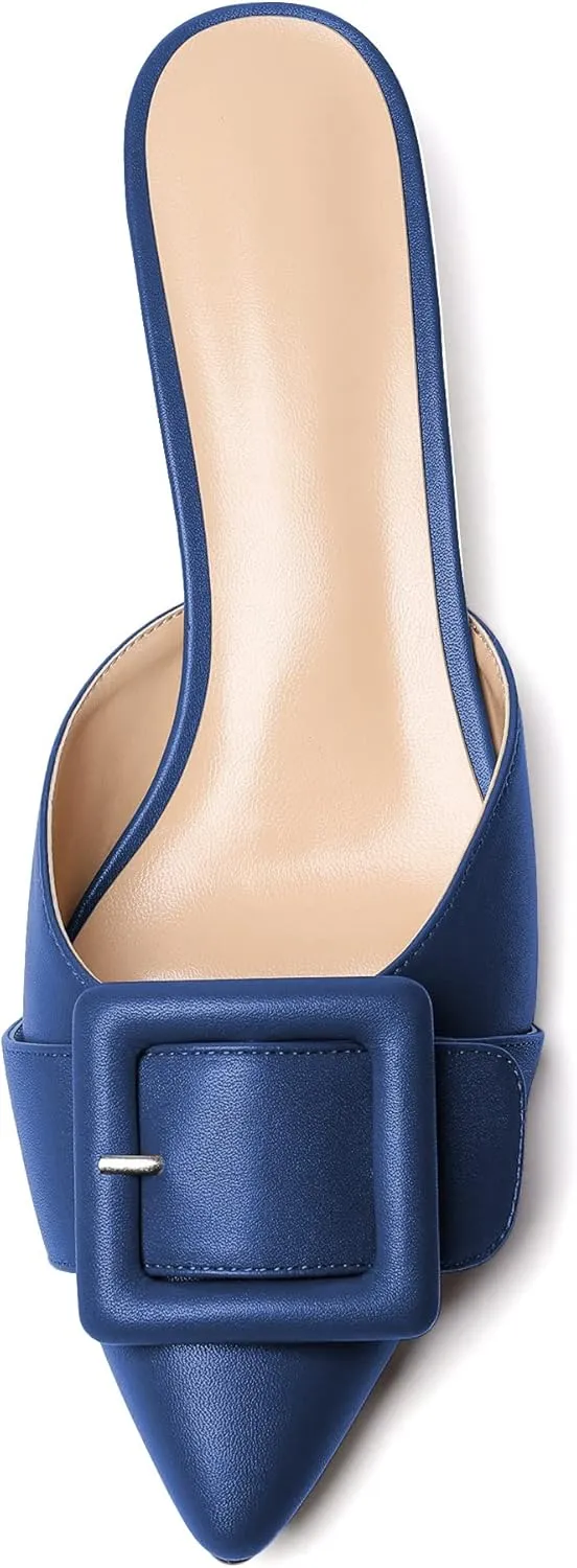 YODEKS Women's Heeled Mules Low Kitten Heel Mules Pointed Toe 1.5 Inch SandalsBow Closed Toe Pumps