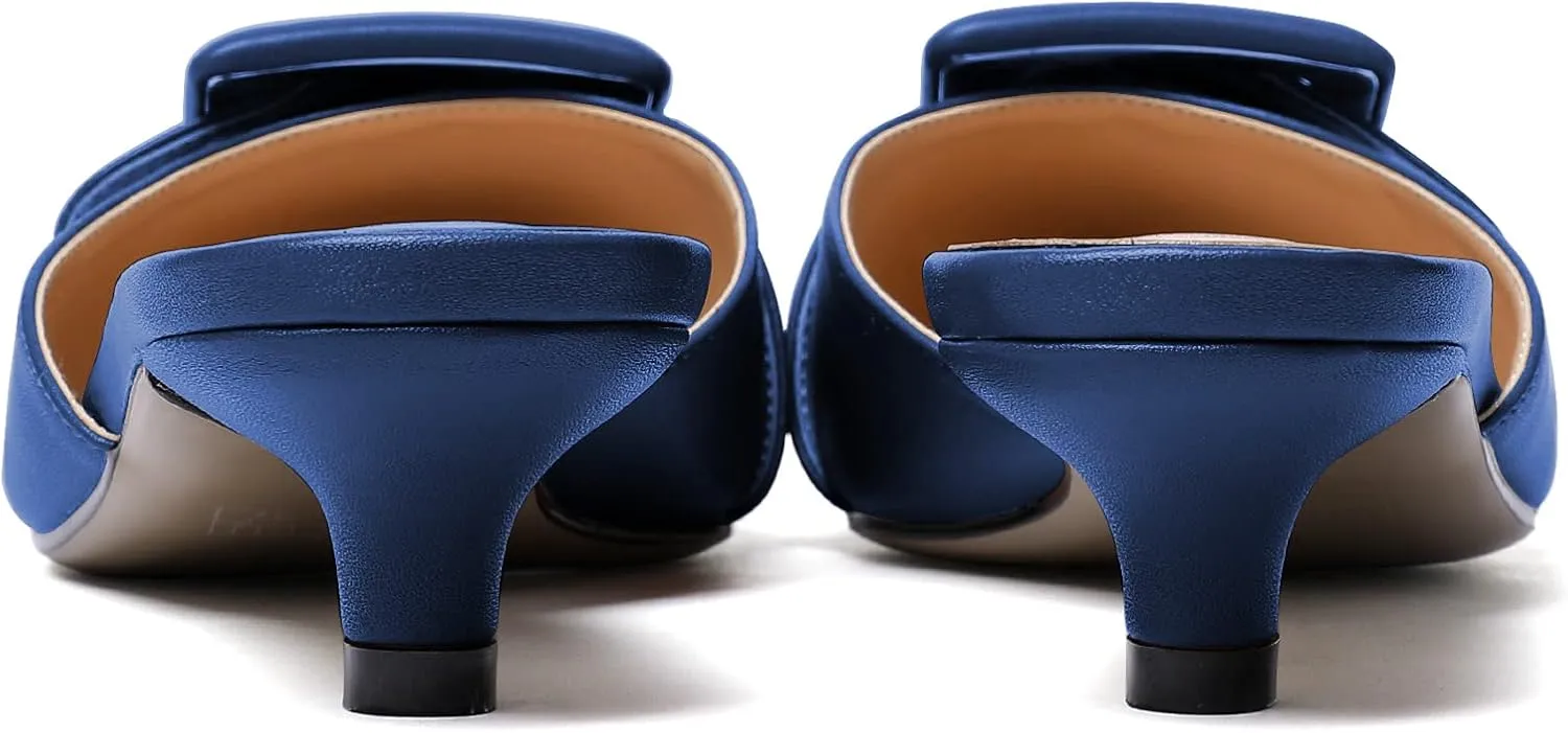 YODEKS Women's Heeled Mules Low Kitten Heel Mules Pointed Toe 1.5 Inch SandalsBow Closed Toe Pumps